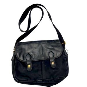 Longchamp VIntage Paris france french black nylon leather cross messenger bag